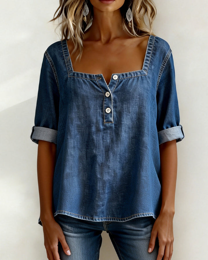 Avélia™ | Camicia in denim con colletto quadrato
