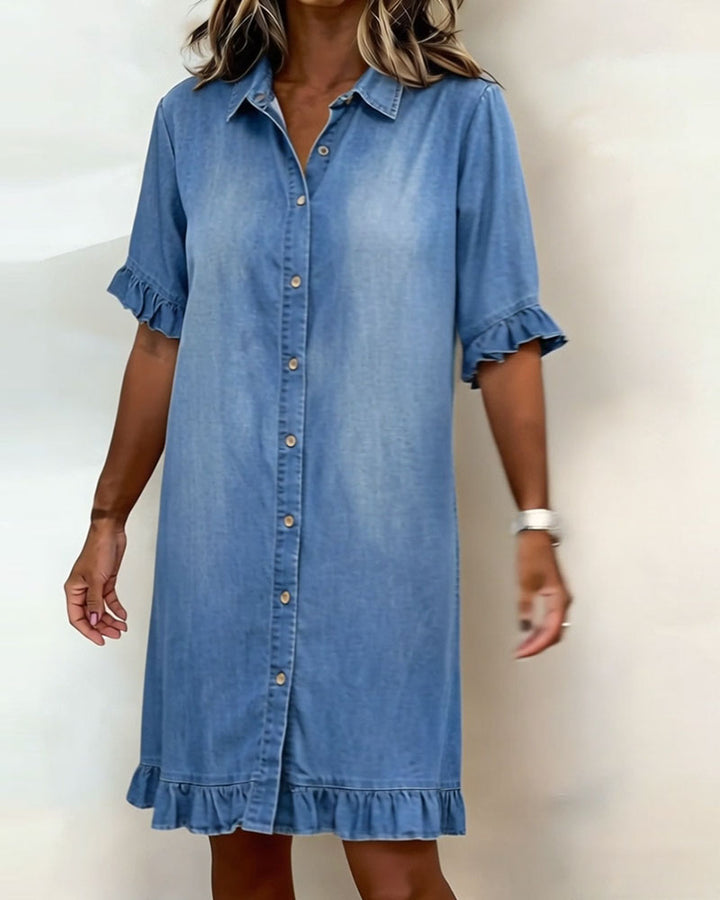 Elena | Abito Casual in Denim con Ruches
