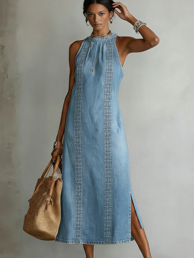 Julia™ | Abito in denim con pizzo retrò
