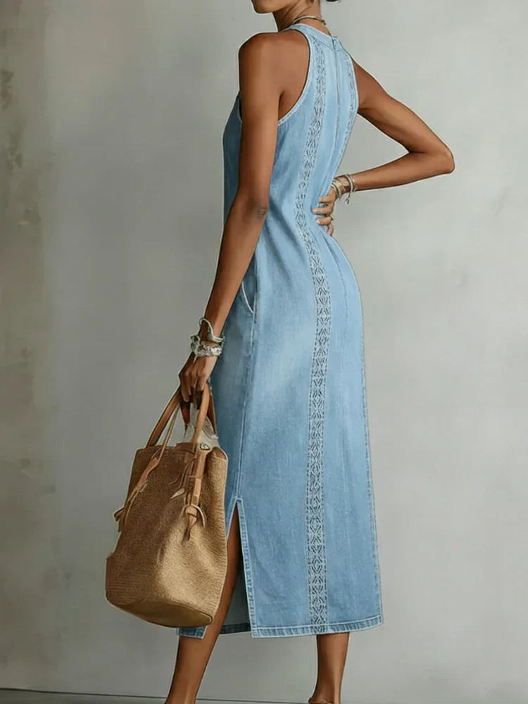 Julia™ | Abito in denim con pizzo retrò
