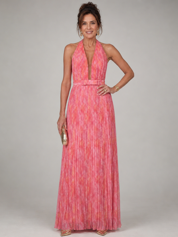 Rosel | Abito Maxi con Scollo Halter e Gonna Plissettata