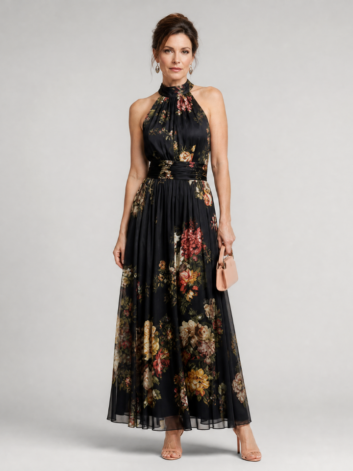 Sior | Vestito Midi con Scollo Halter a Fiori