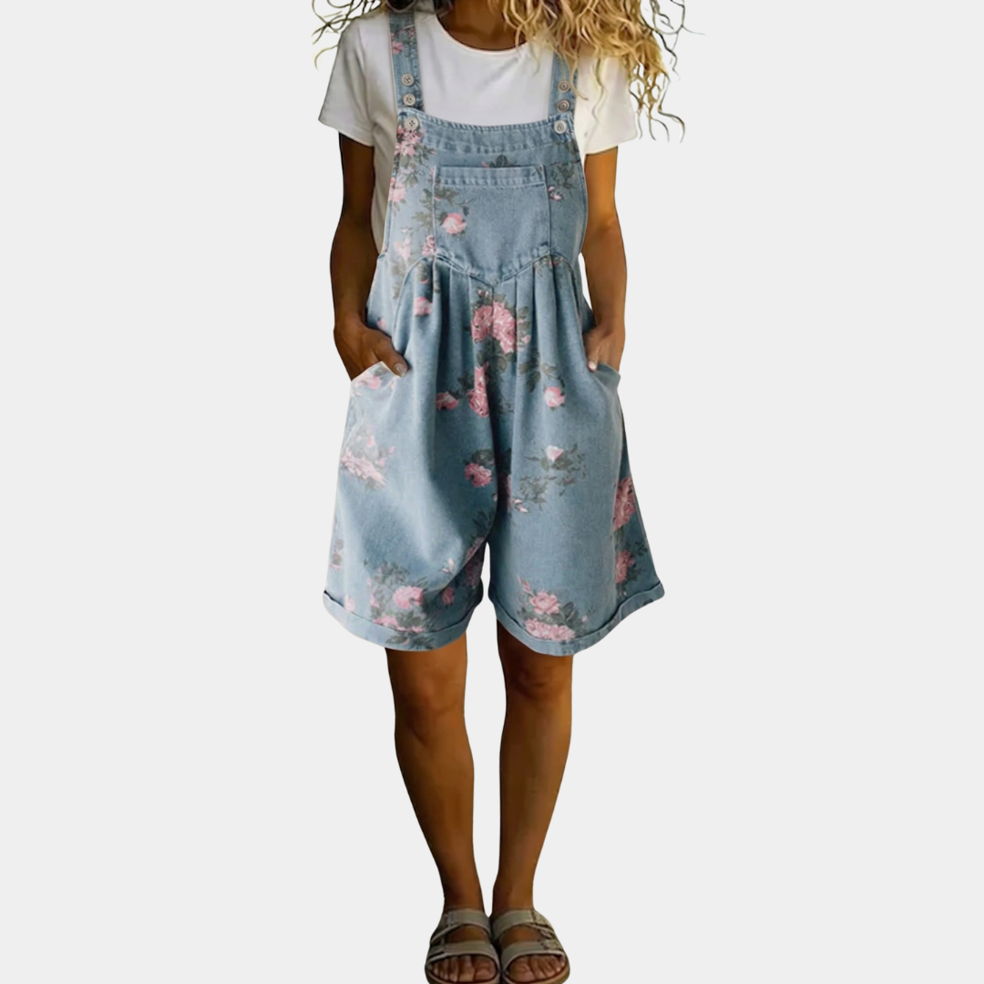 Judy™ | Salopette in denim floreale lavato vintage