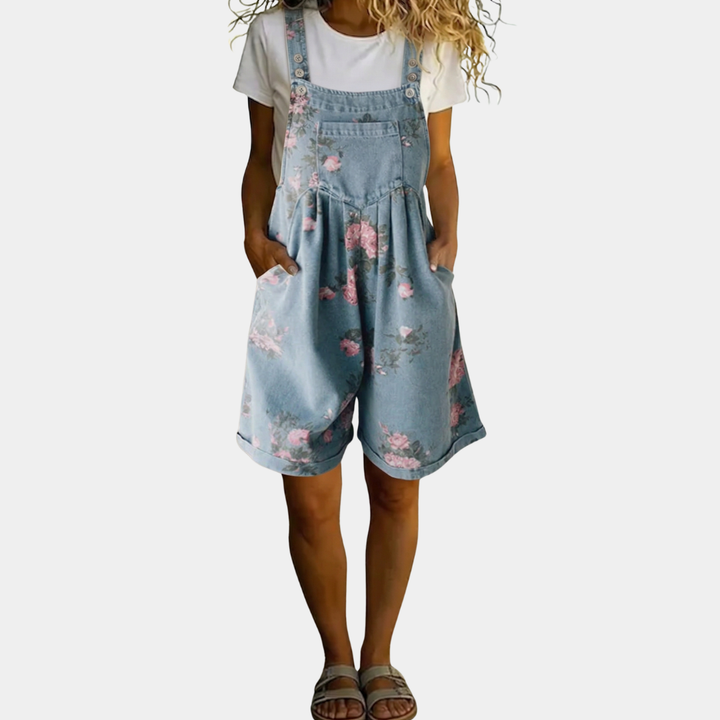 Judy™ | Salopette in denim floreale lavato vintage