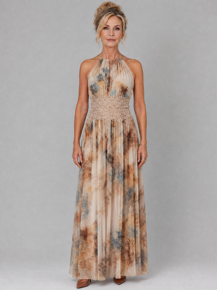 Elavenue | Abito Maxi con Collo Halter e Vita in Pizzo