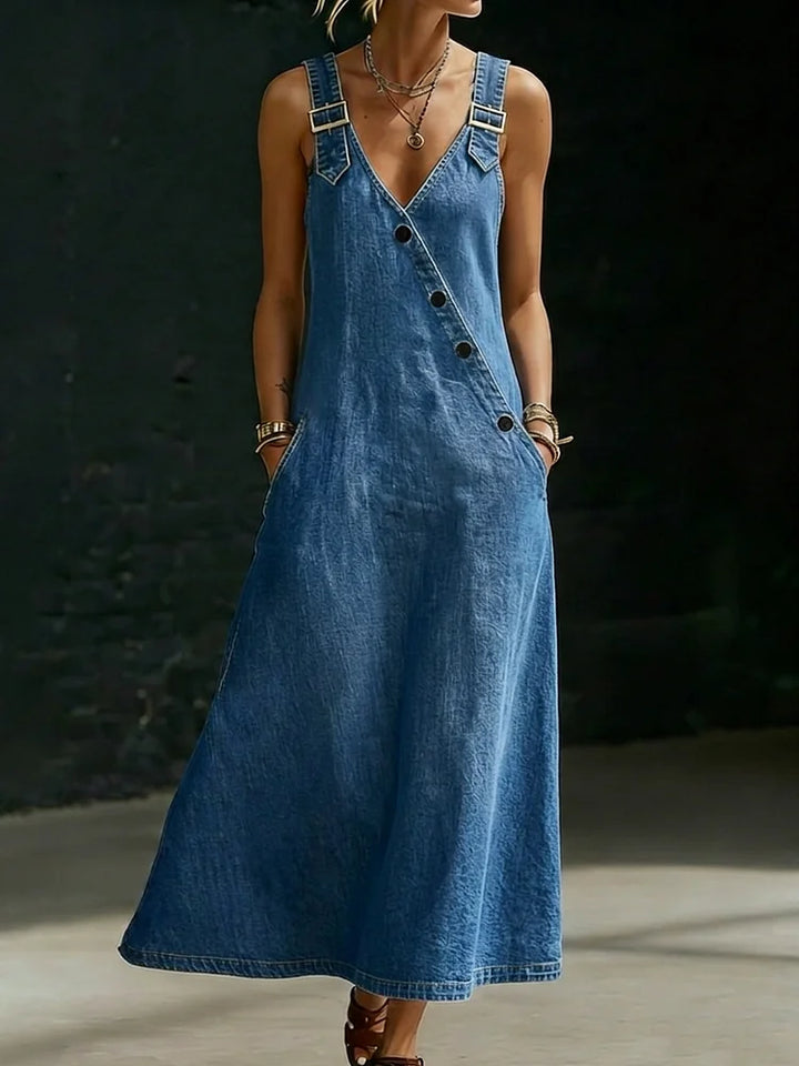 Vera™ | Abito lungo in denim con bottoni