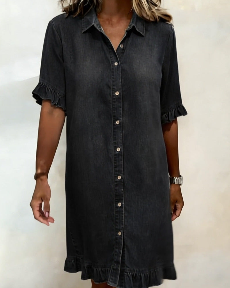 Elena | Abito Casual in Denim con Ruches