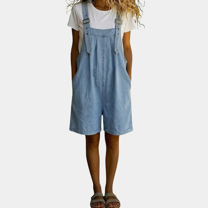 Clara™ | Salopette corta in jeans blu chiaro