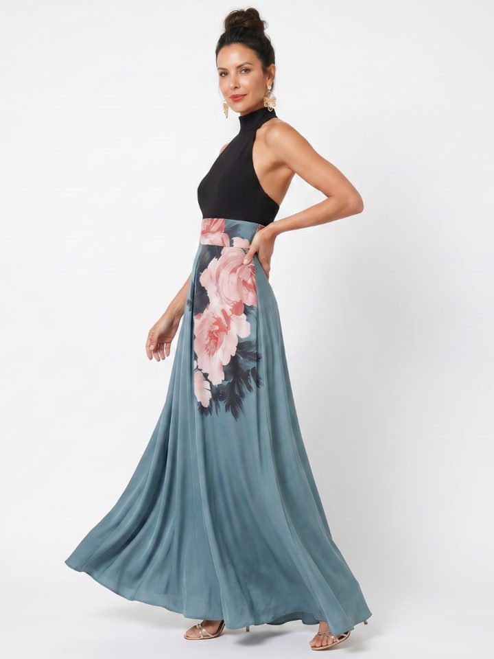 Olympas | Abito Maxi con Corpino a Halter e Gonna Floreale