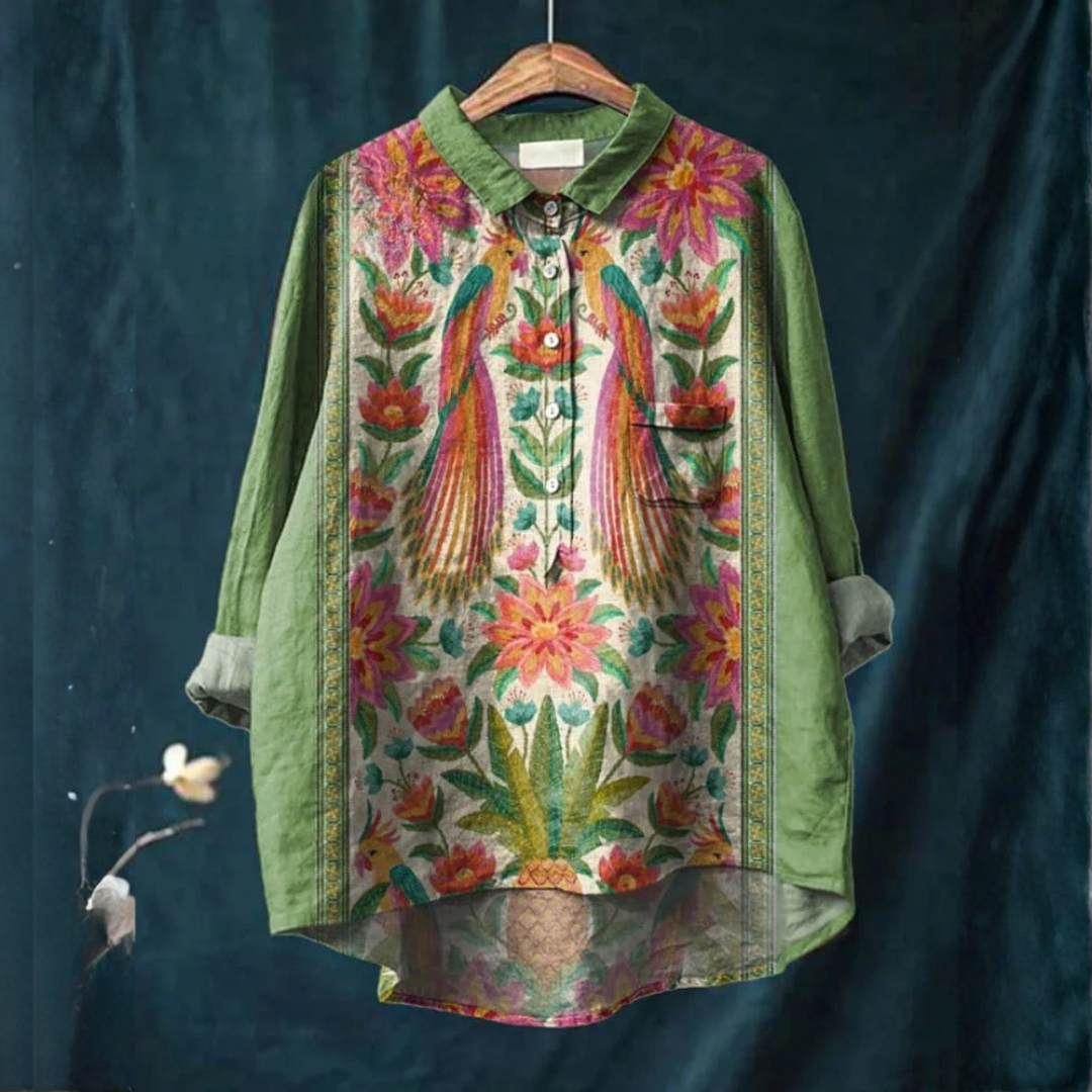 Rachele – Camicia di lino con stampa