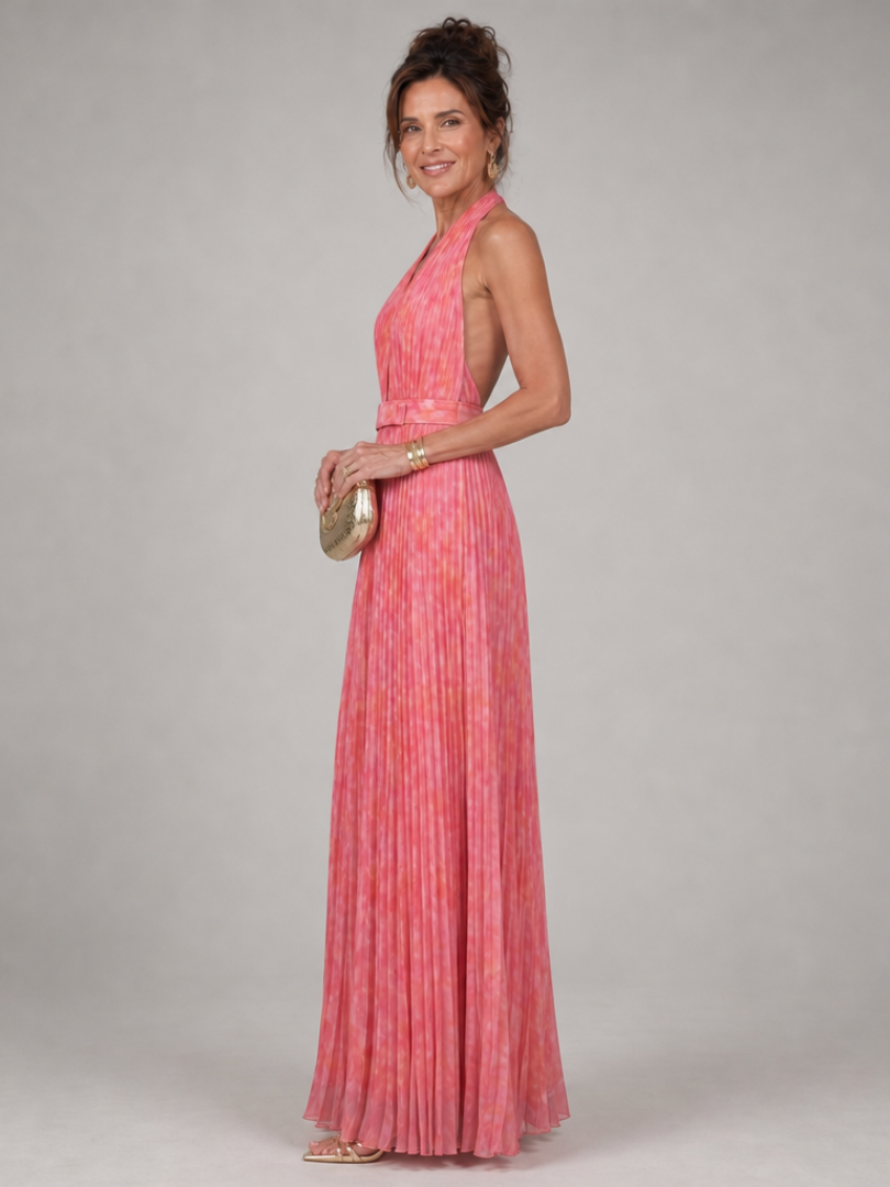 Rosel | Abito Maxi con Scollo Halter e Gonna Plissettata