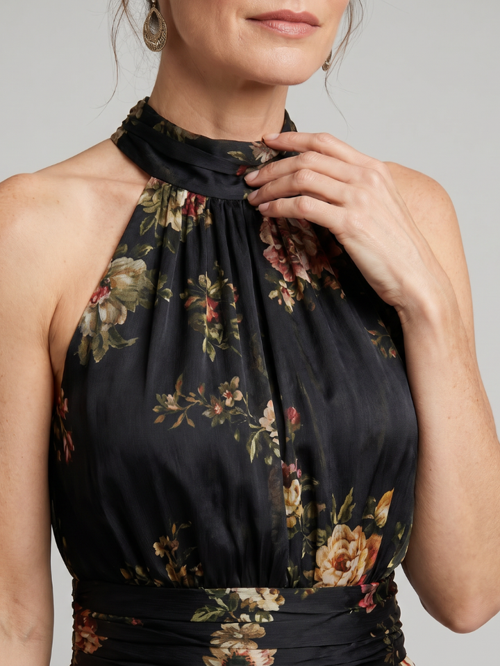Sior | Vestito Midi con Scollo Halter a Fiori