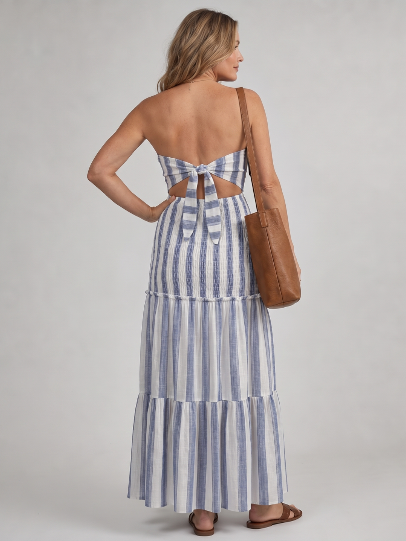 Azaria | Abito Midi a Balze Strappato senza Spalline