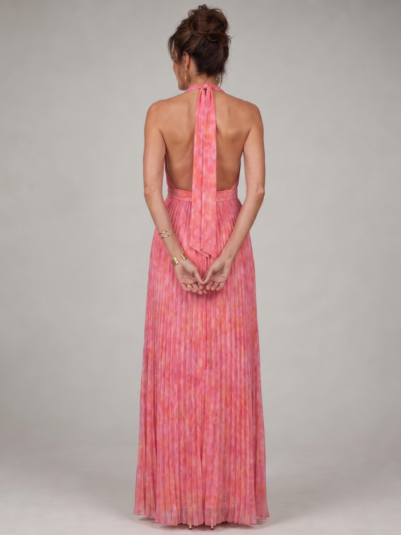 Rosel | Abito Maxi con Scollo Halter e Gonna Plissettata