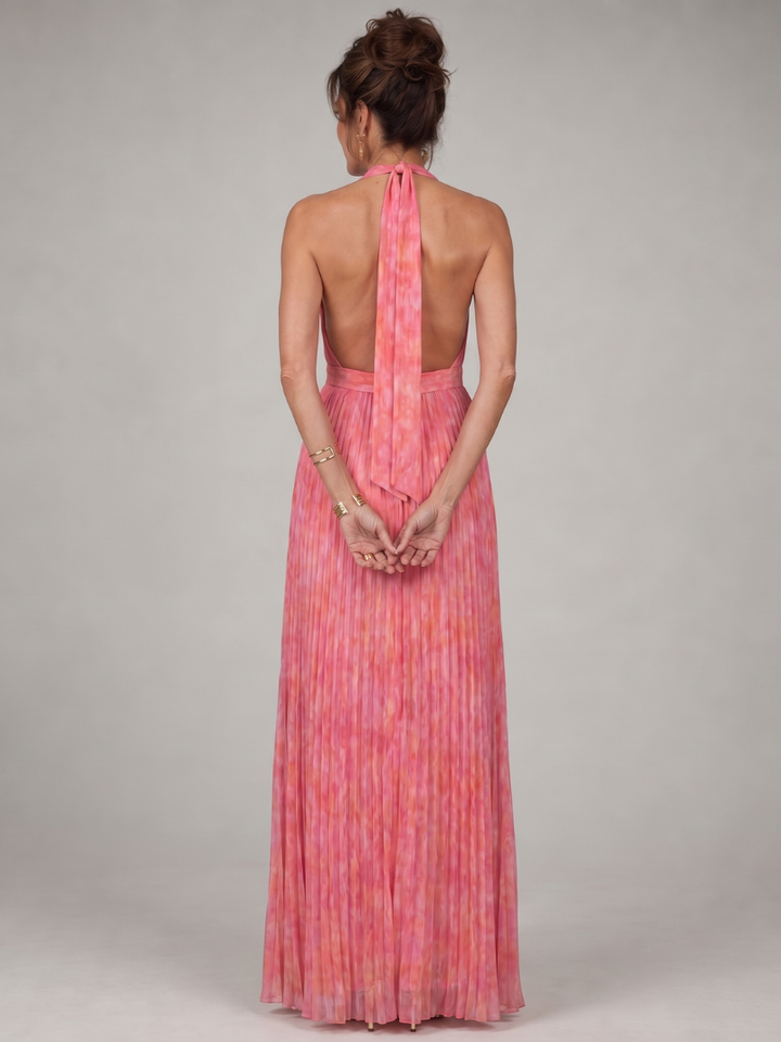 Rosel | Abito Maxi con Scollo Halter e Gonna Plissettata