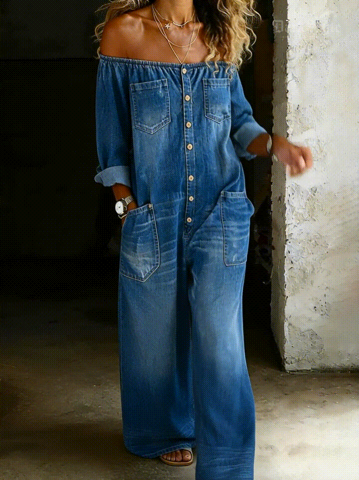 Elena™ | Tuta in denim con spalle scoperte