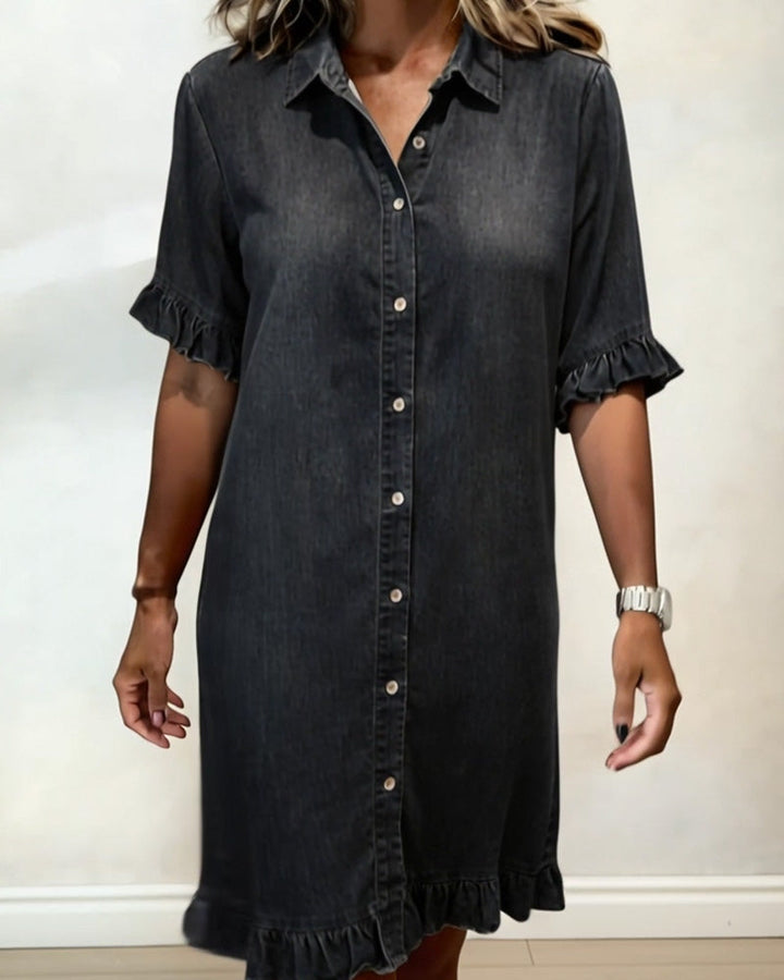 Elena | Abito Casual in Denim con Ruches