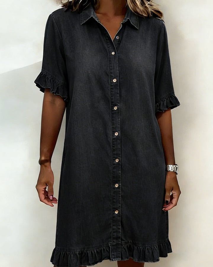 Elena | Abito Casual in Denim con Ruches