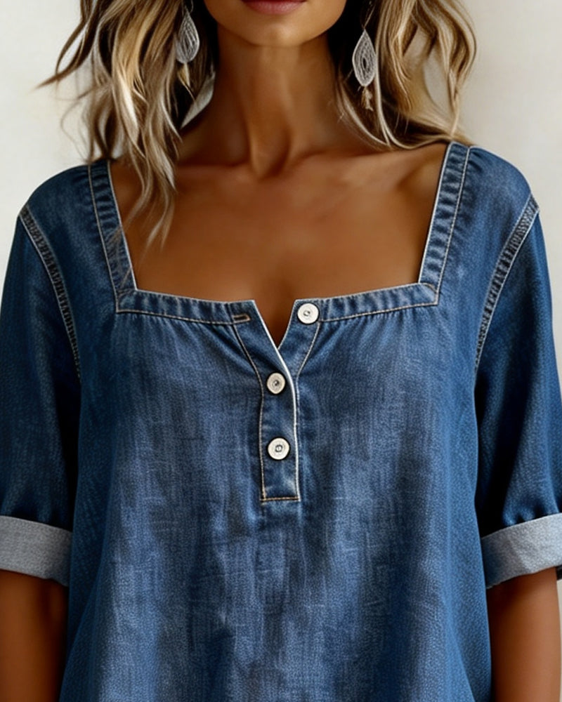 Avélia™ | Camicia in denim con colletto quadrato