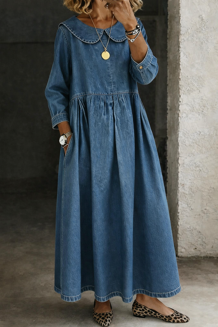 Clara™ | Abito in denim con colletto Peter Pan