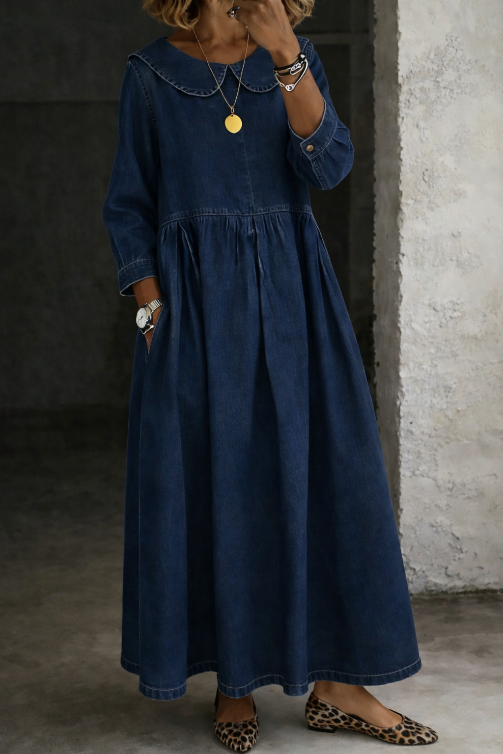 Clara™ | Abito in denim con colletto Peter Pan