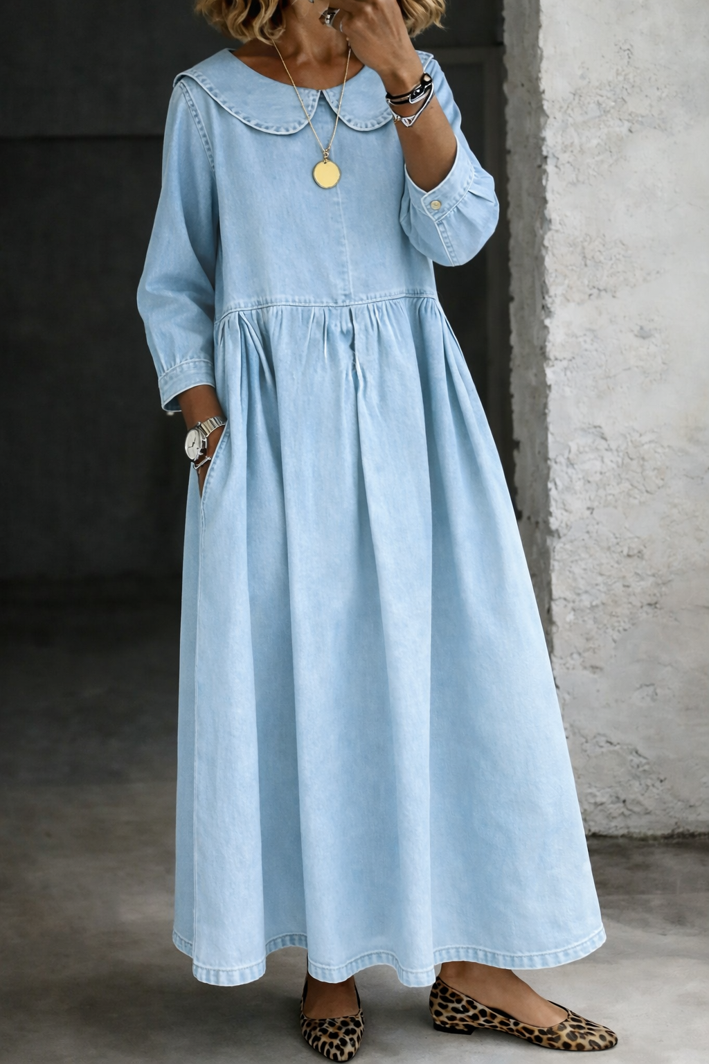 Clara™ | Abito in denim con colletto Peter Pan