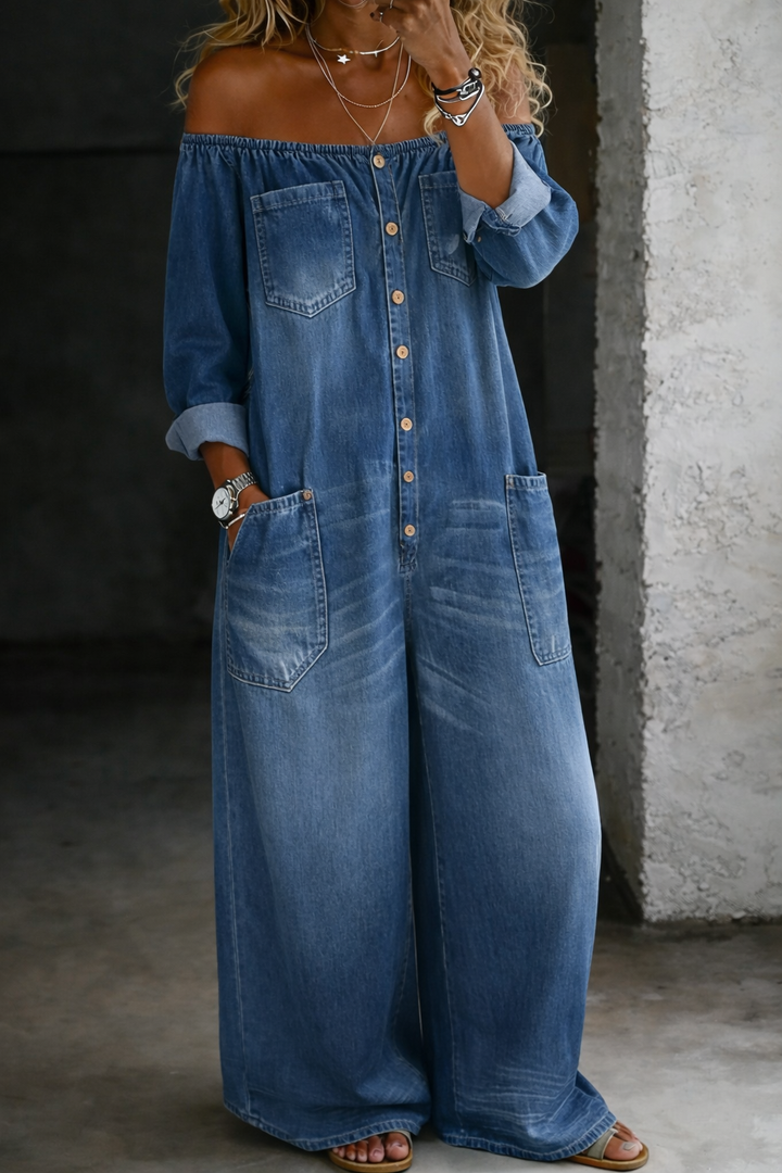 Elena™ | Tuta in denim con spalle scoperte
