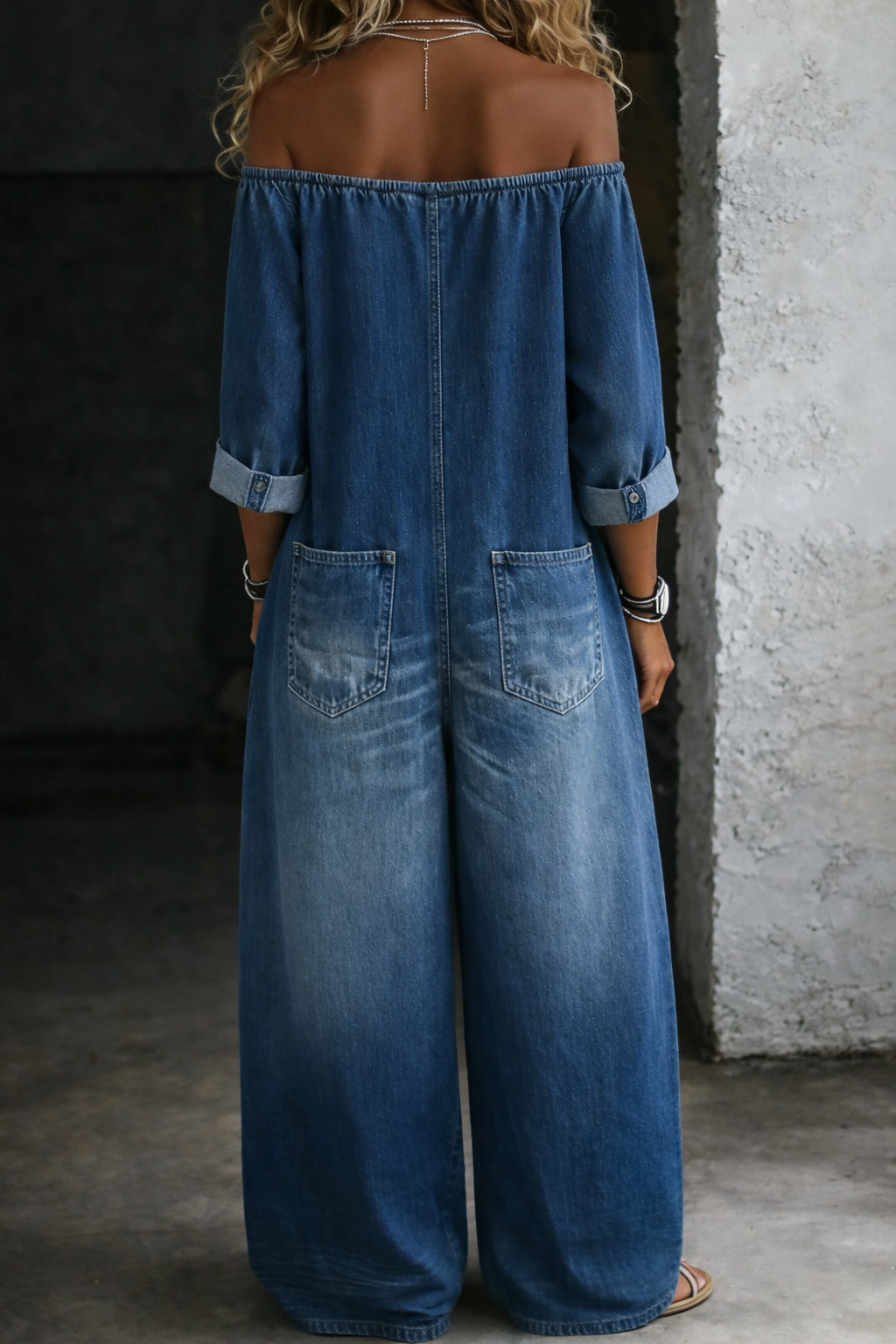 Elena™ | Tuta in denim con spalle scoperte