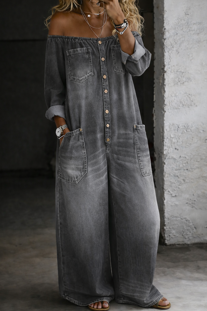Elena™ | Tuta in denim con spalle scoperte