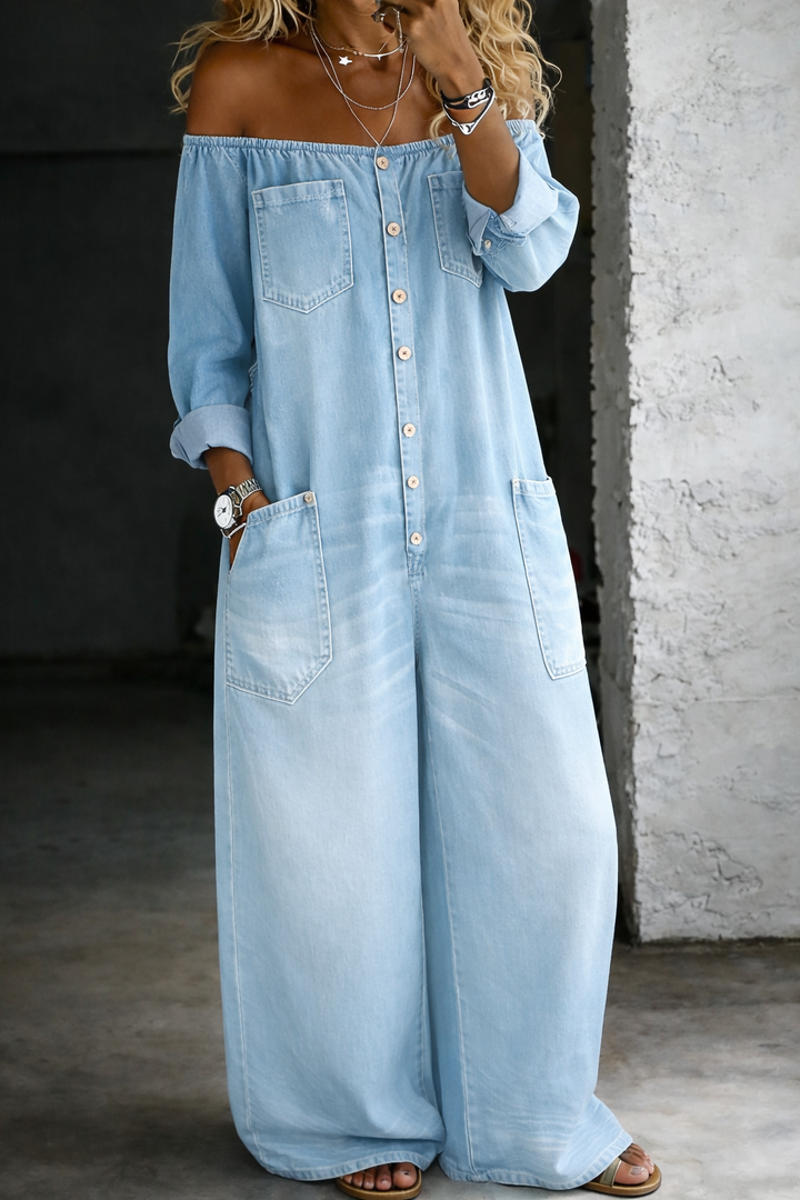 Elena™ | Tuta in denim con spalle scoperte