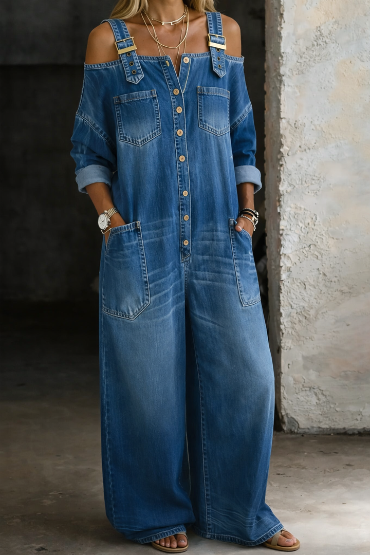 Sophia™ | Tuta in denim con spalle scoperte