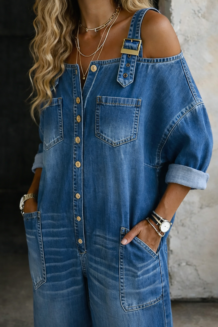 Sophia™ | Tuta in denim con spalle scoperte
