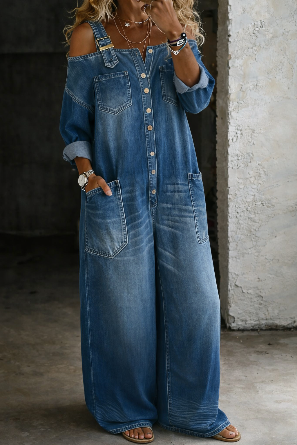 Sophia™ | Tuta in denim con spalle scoperte