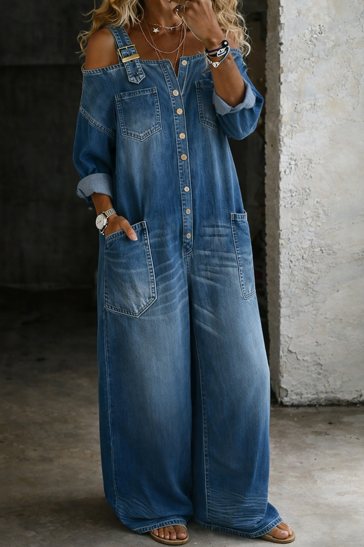 Sophia™ | Tuta in denim con spalle scoperte