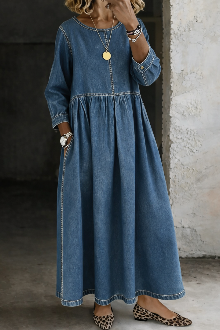 Melissa™ | Abito in denim con collo rotondo e maniche lunghe