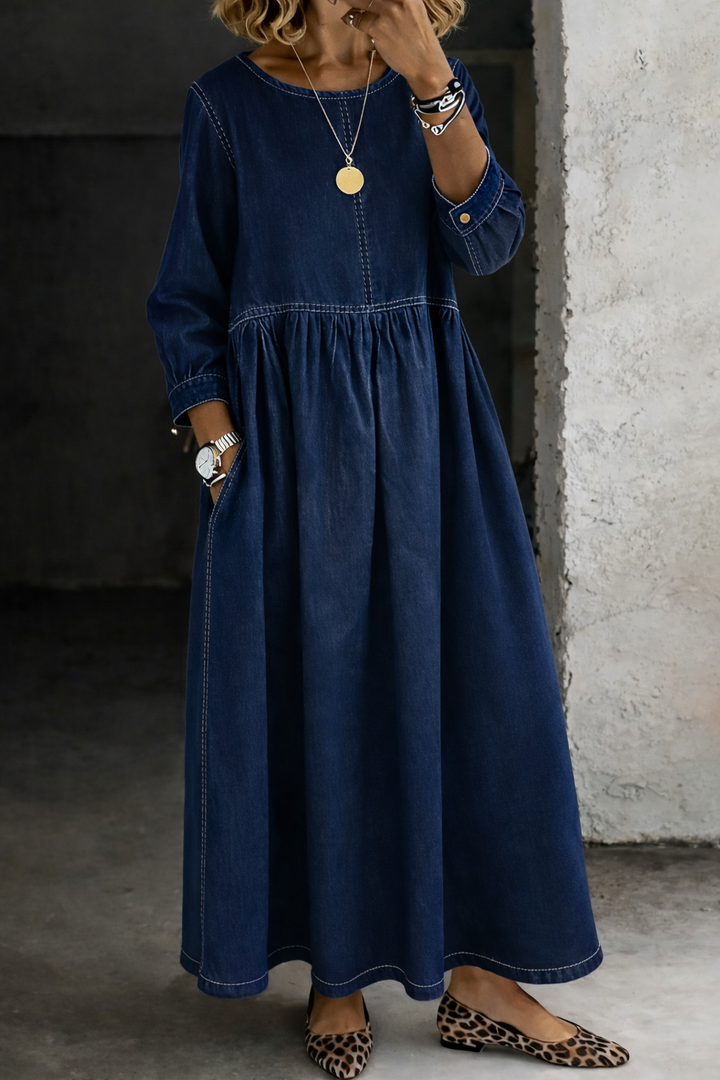 Melissa™ | Abito in denim con collo rotondo e maniche lunghe