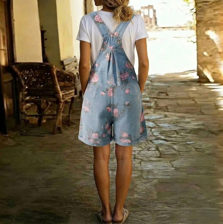 Judy™ | Salopette in denim floreale lavato vintage