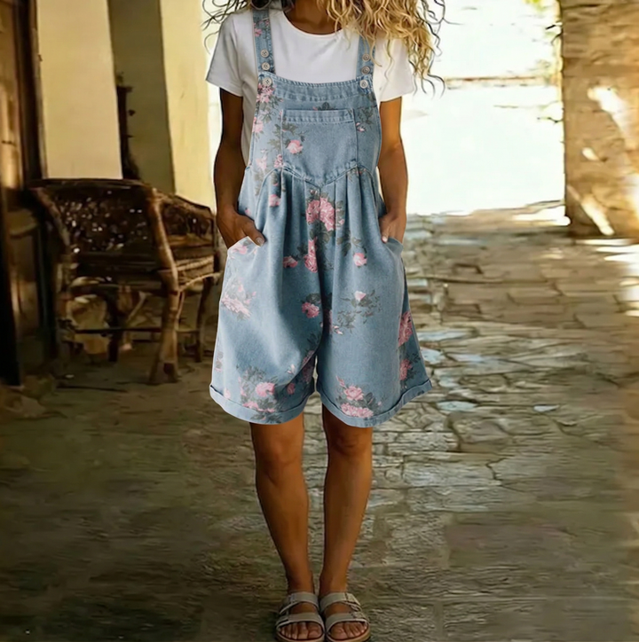 Judy™ | Salopette in denim floreale lavato vintage