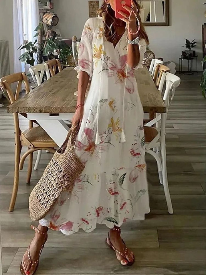 Élodie™ — Abito maxi floreale in velluto elegante