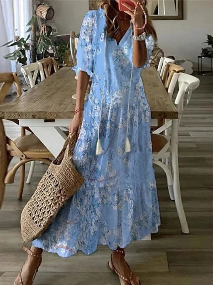 Élodie™ — Abito maxi floreale in velluto elegante