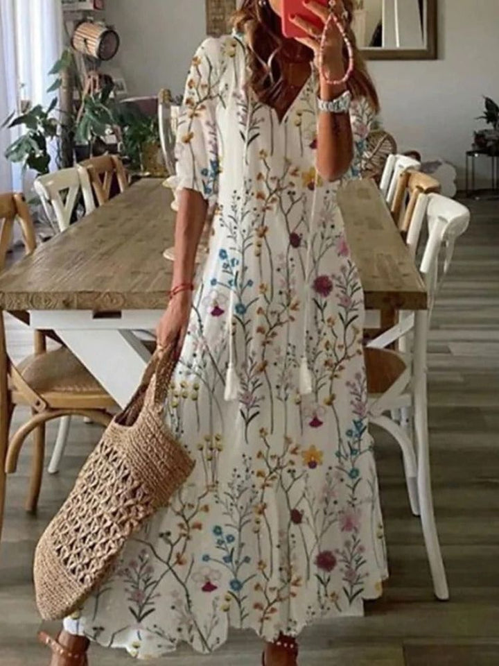 Élodie™ — Abito maxi floreale in velluto elegante