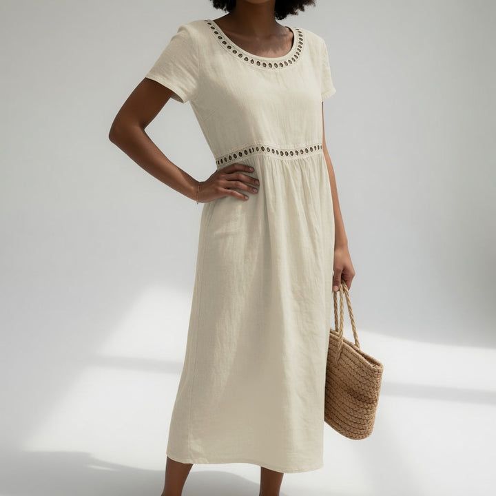 Pernelle™ — Abito midi 100% cotone ricamato femminilità dolce