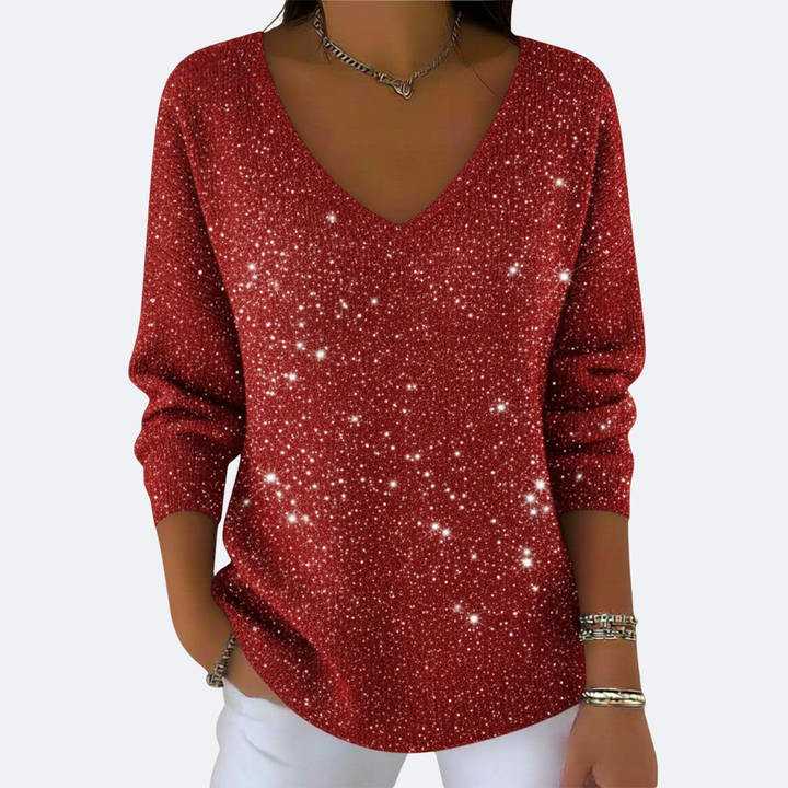 GIULIA - Elegante Maglione con Collo a V e Glitter