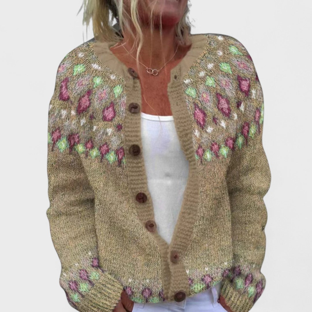 Lianne Salvia Dorata – Cardigan a maglia larga con design chic