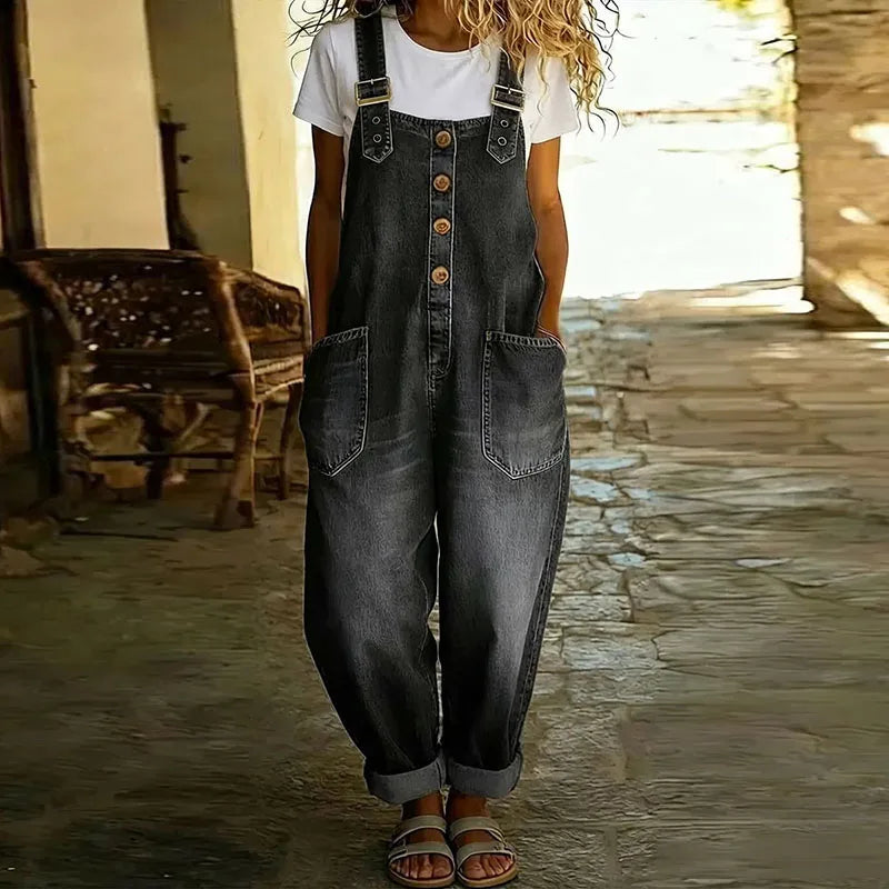 Mae™ | Salopette vintage in cotone morbido effetto denim