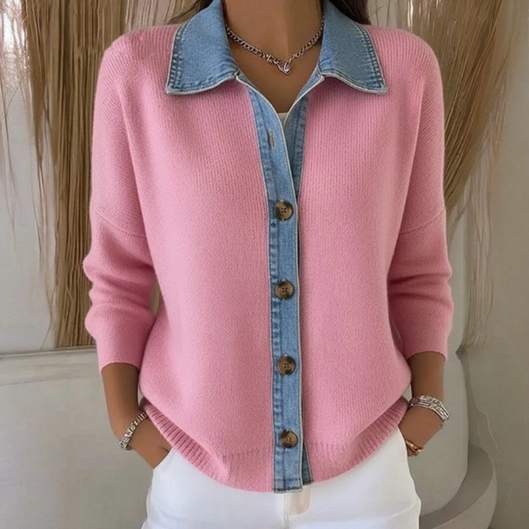 GIULIA - Maglione in Maglia con Collo in Denim