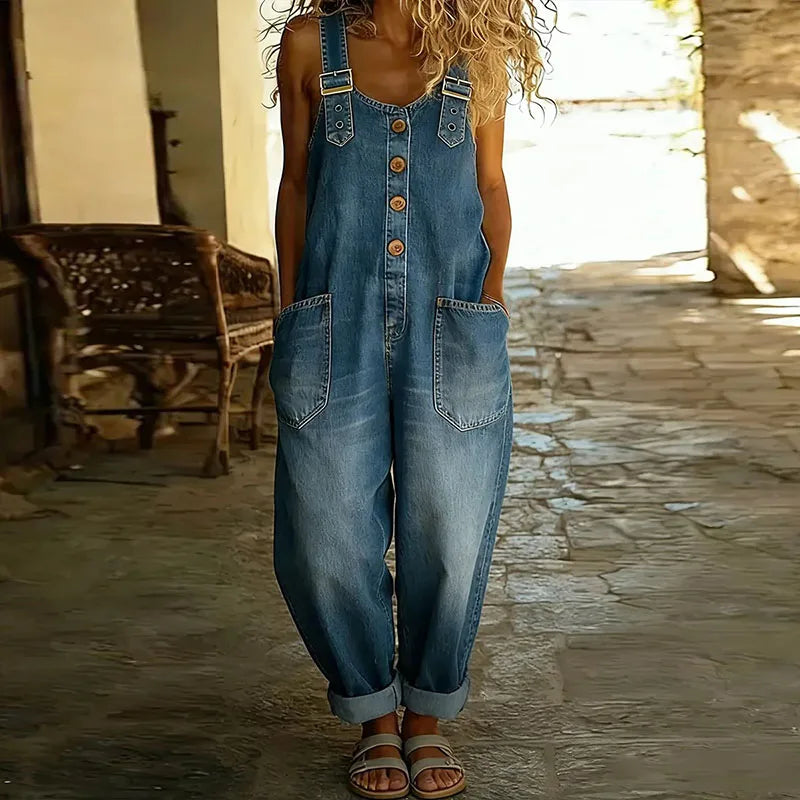 Mae™ | Salopette vintage in cotone morbido effetto denim