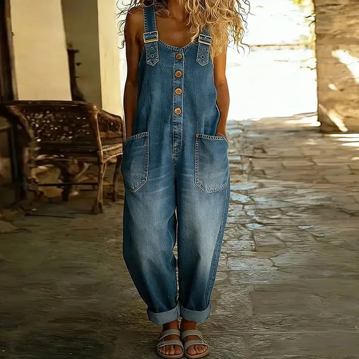 Mae™ | Salopette vintage in cotone morbido effetto denim