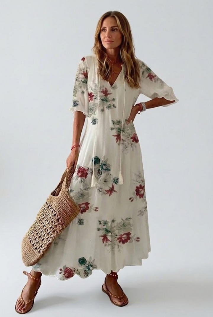 Élodie™ — Abito maxi floreale in velluto elegante