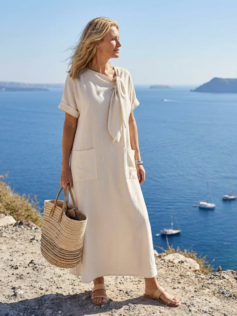 Rosalie | Abito Maxi con Scollatura Rotonda e Maniche